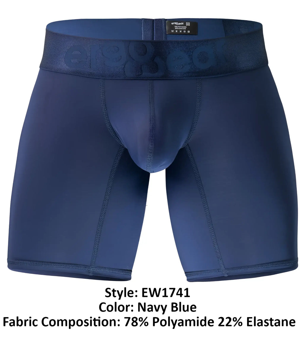 Navy blue ergowear ew1741 max bold men’s boxer briefs with textured waistband and seamless construction front view