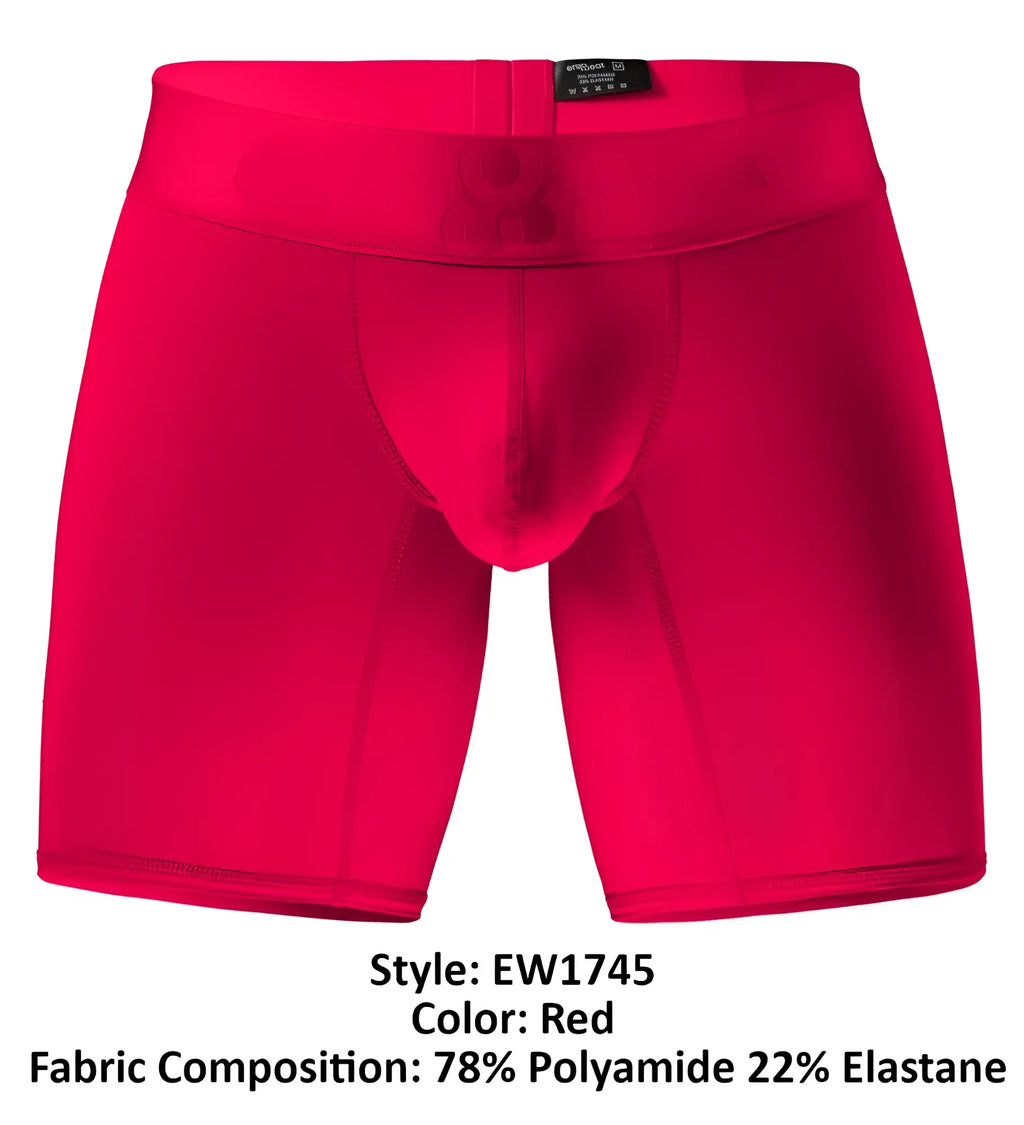 Bright red ergoWear ew1745 max bold men’s boxer briefs made from stretchy polyamide and elastane blend