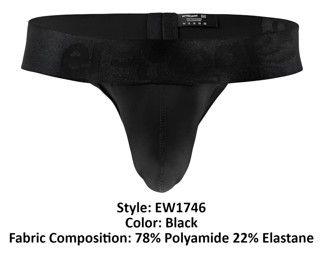 Black ergowear ew1746 max bold g-string thong with subtle textured waistband and reinforced leg stitching