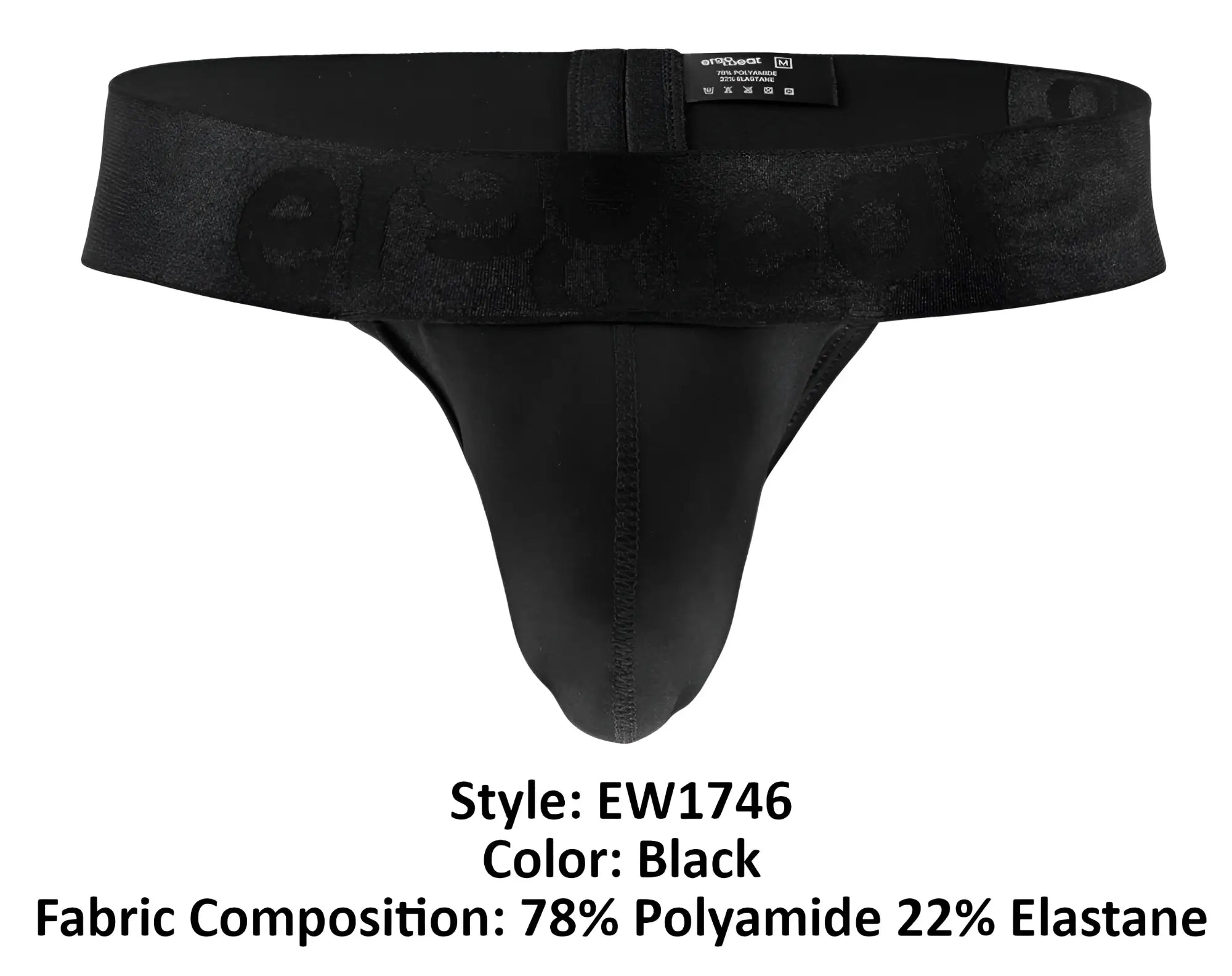 Black ergowear ew1746 max bold g-string thong with subtle textured waistband and reinforced leg stitching