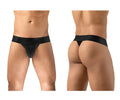 Black seamless thong underwear with wide waistband by ergowear model ew1746 max bold in black color