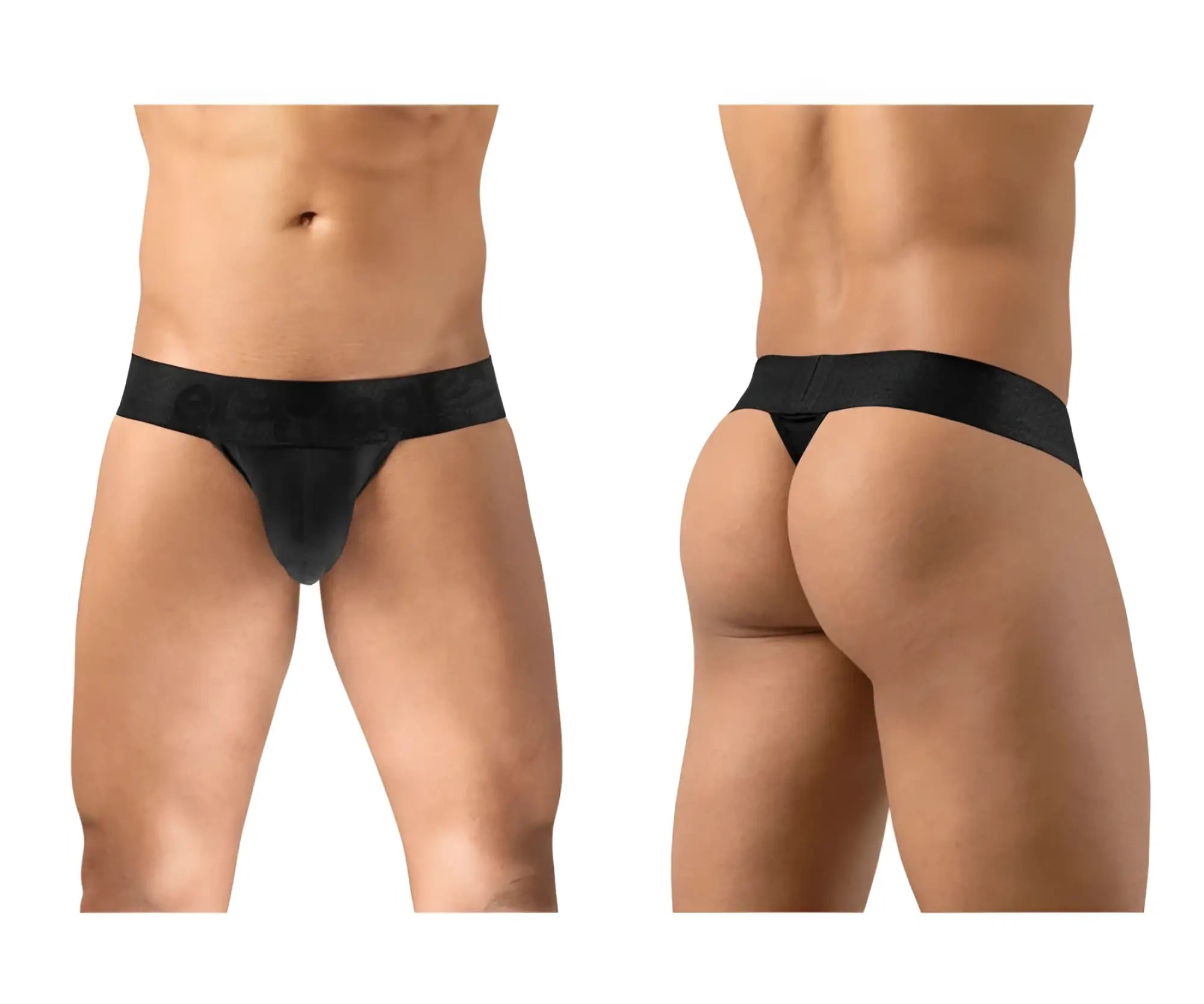 Black seamless thong underwear with wide waistband by ergowear model ew1746 max bold in black color