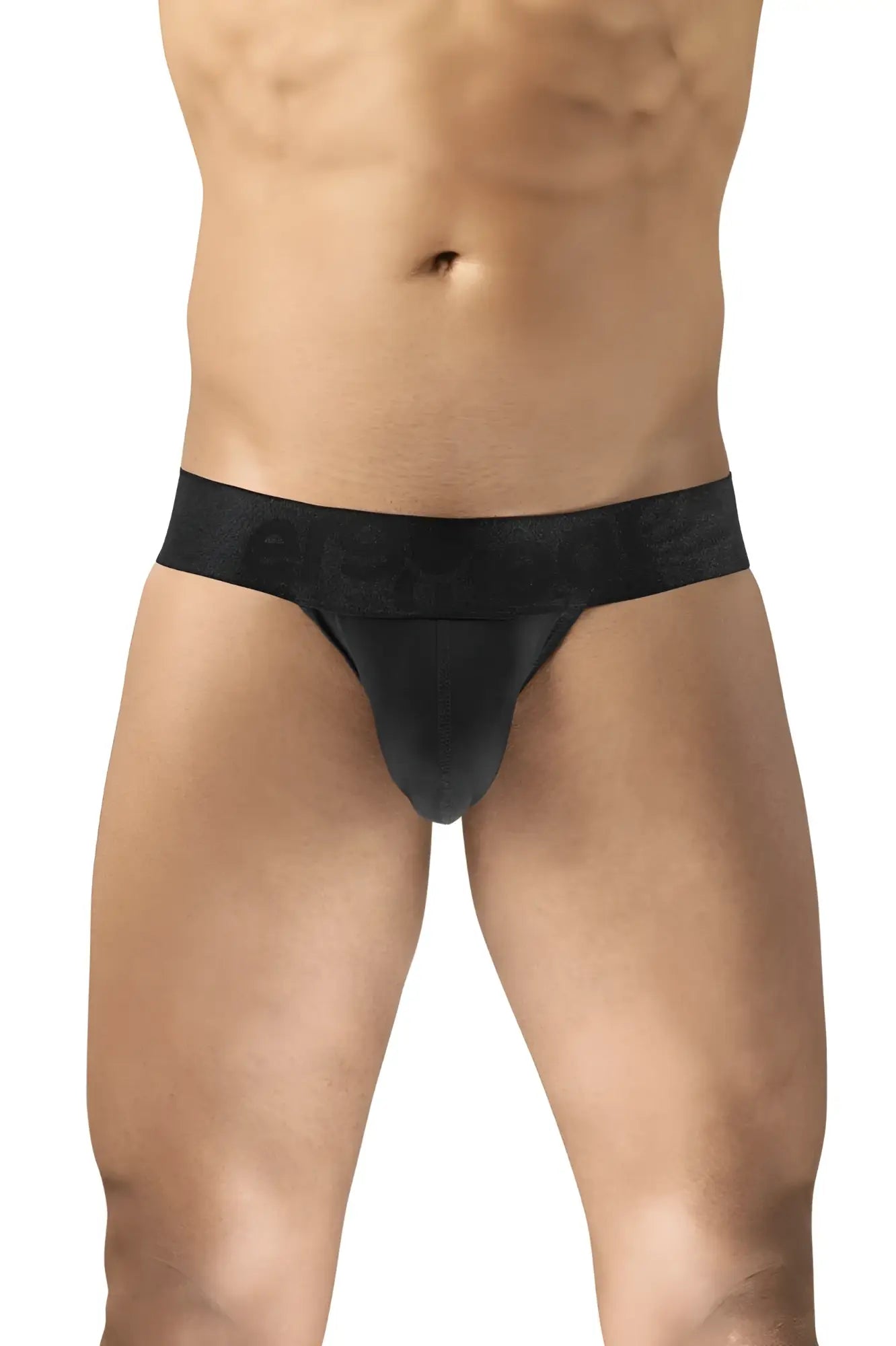 Ergowear ew1747 max bold bikini black jockstrap with smooth form-fitting design and elastic waistband with branding