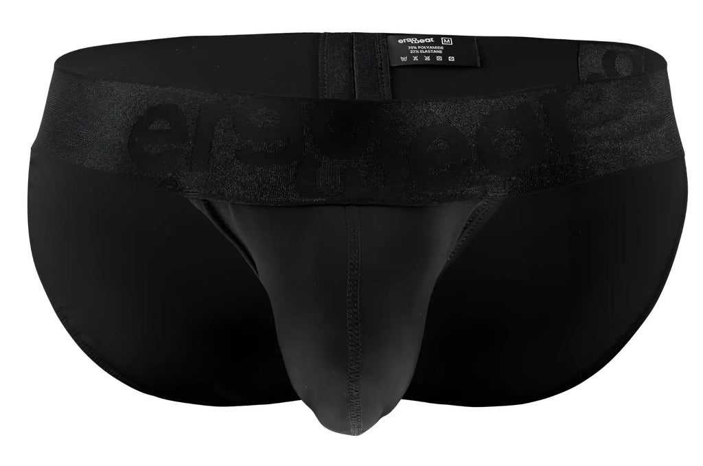 Black men’s briefs ergoWear ew1747 max bold bikini in black with textured waistband and embossed ersmood brand name
