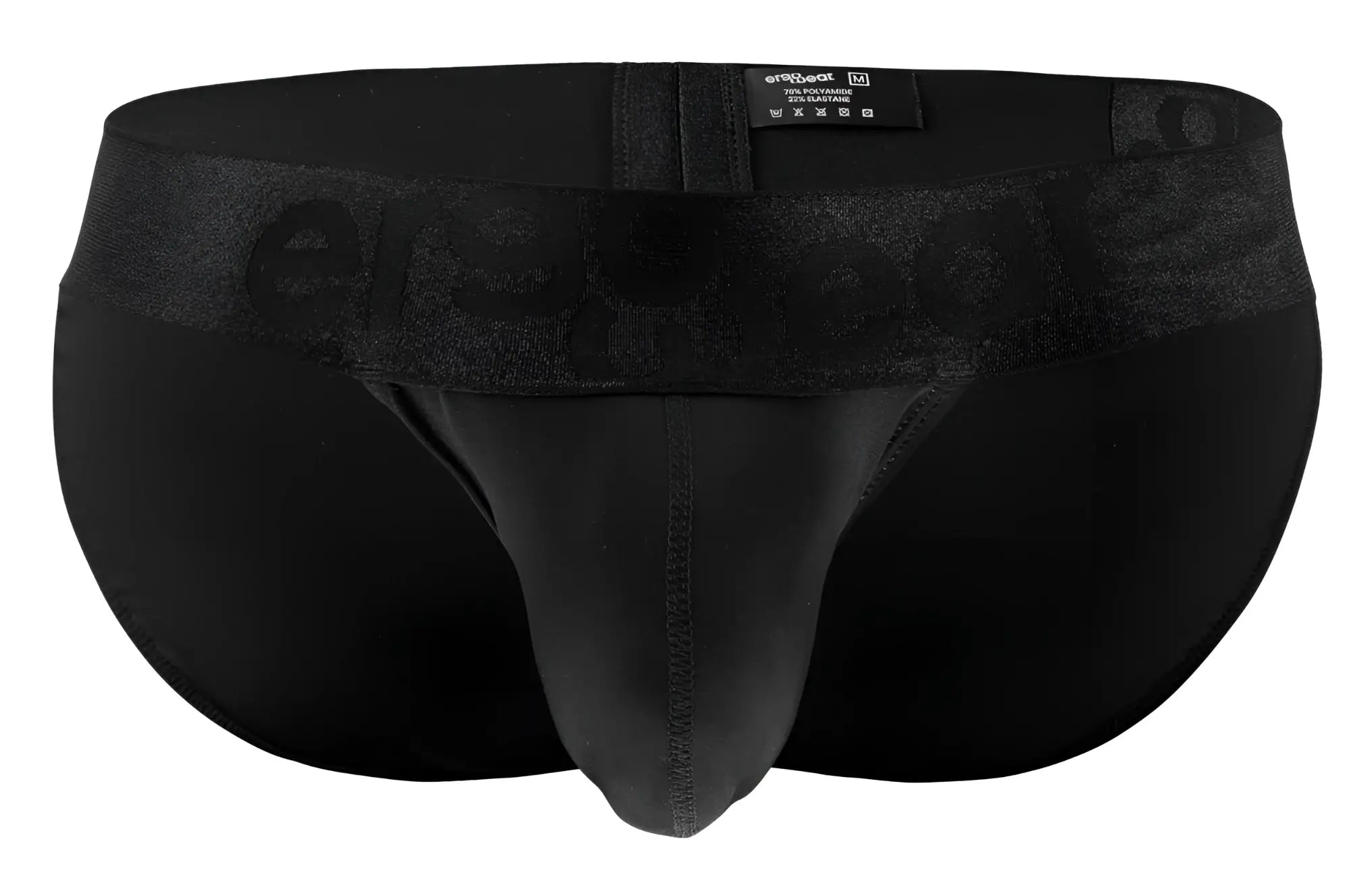 Black men’s briefs ergoWear ew1747 max bold bikini in black with textured waistband and embossed ersmood brand name