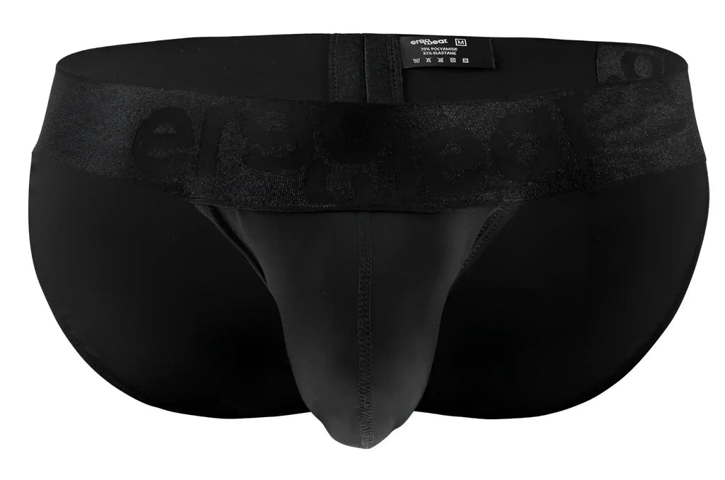 Black men’s briefs ergoWear ew1747 max bold bikini in black with textured waistband and embossed ersmood brand name