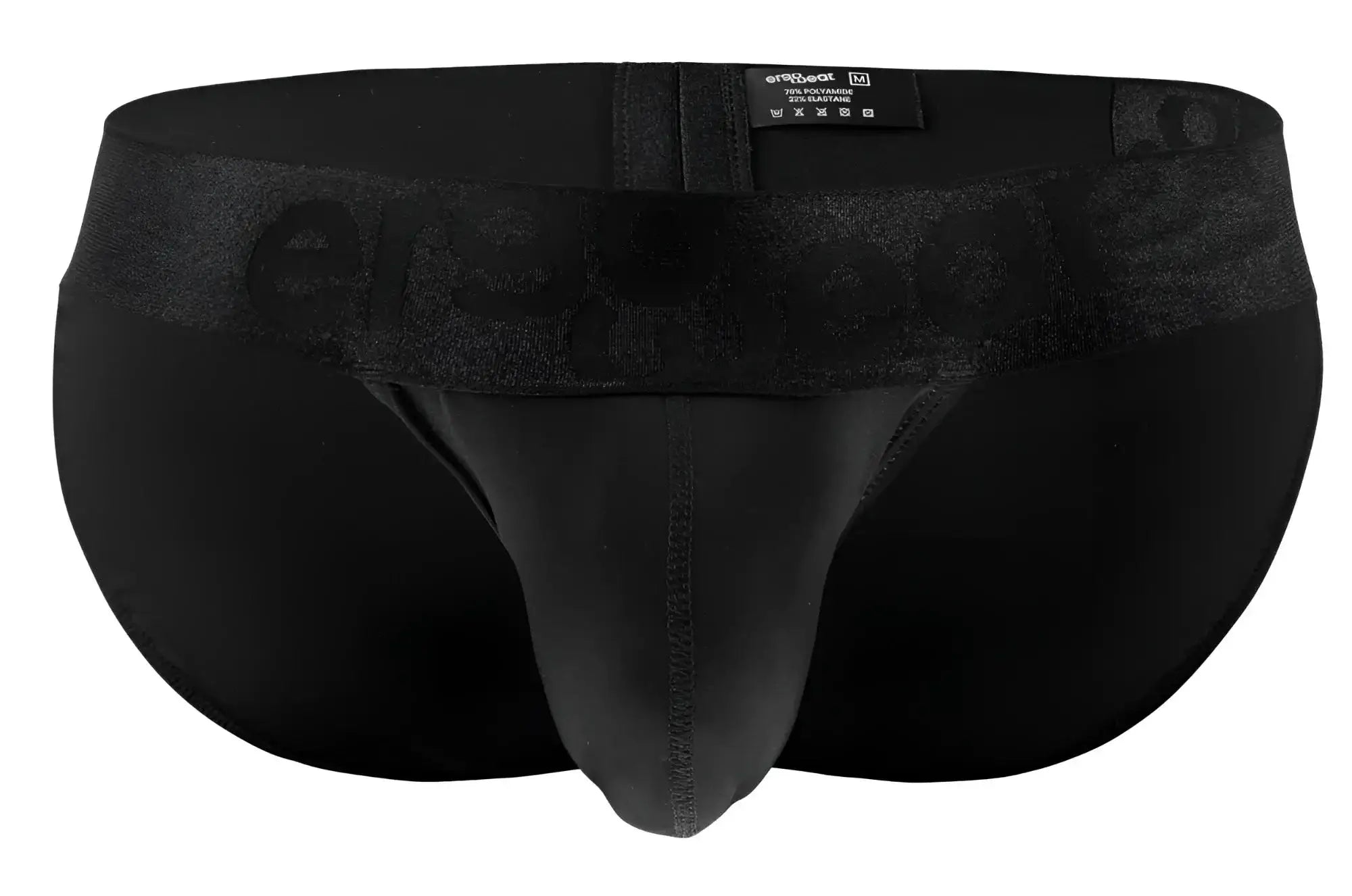 Black men’s briefs ergoWear ew1747 max bold bikini in black with textured waistband and embossed ersmood brand name