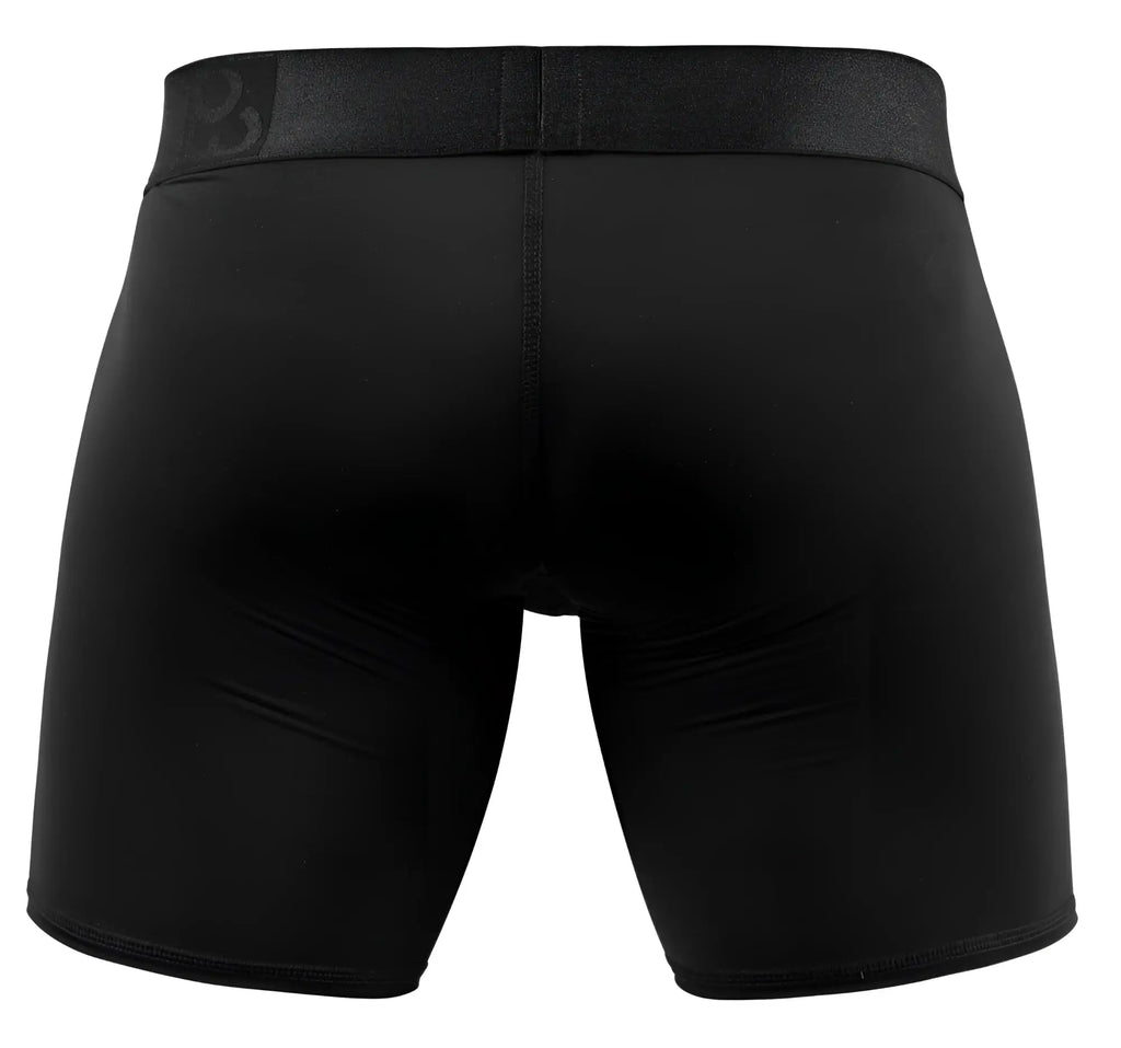 Black ergo wear ew1749 max bold boxer briefs with textured waistband and brand logo designed for compression support