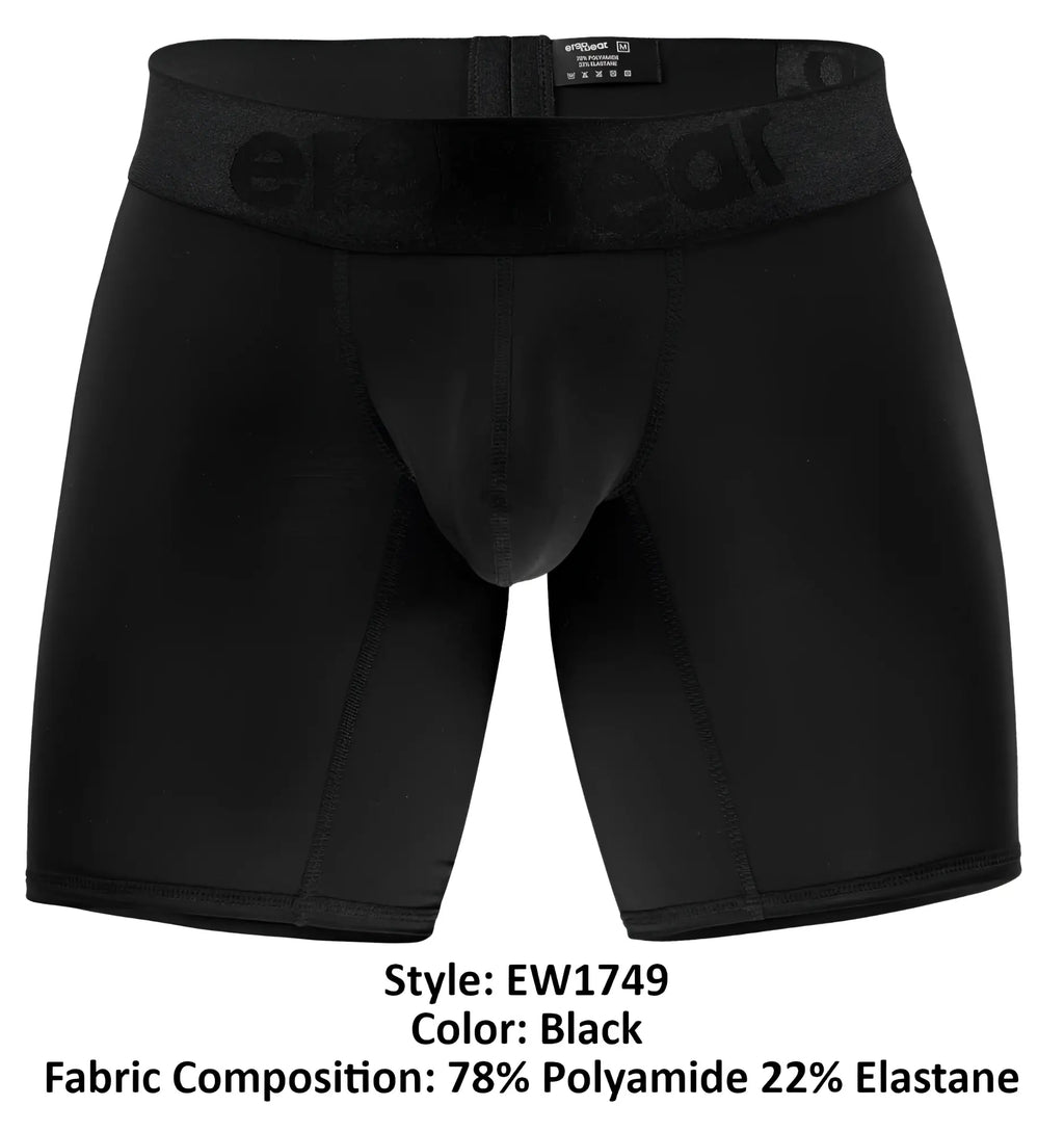Black ergo wear ew1749 max bold boxer briefs with erectear logo waistband made of 78 polyamide 22 elastane