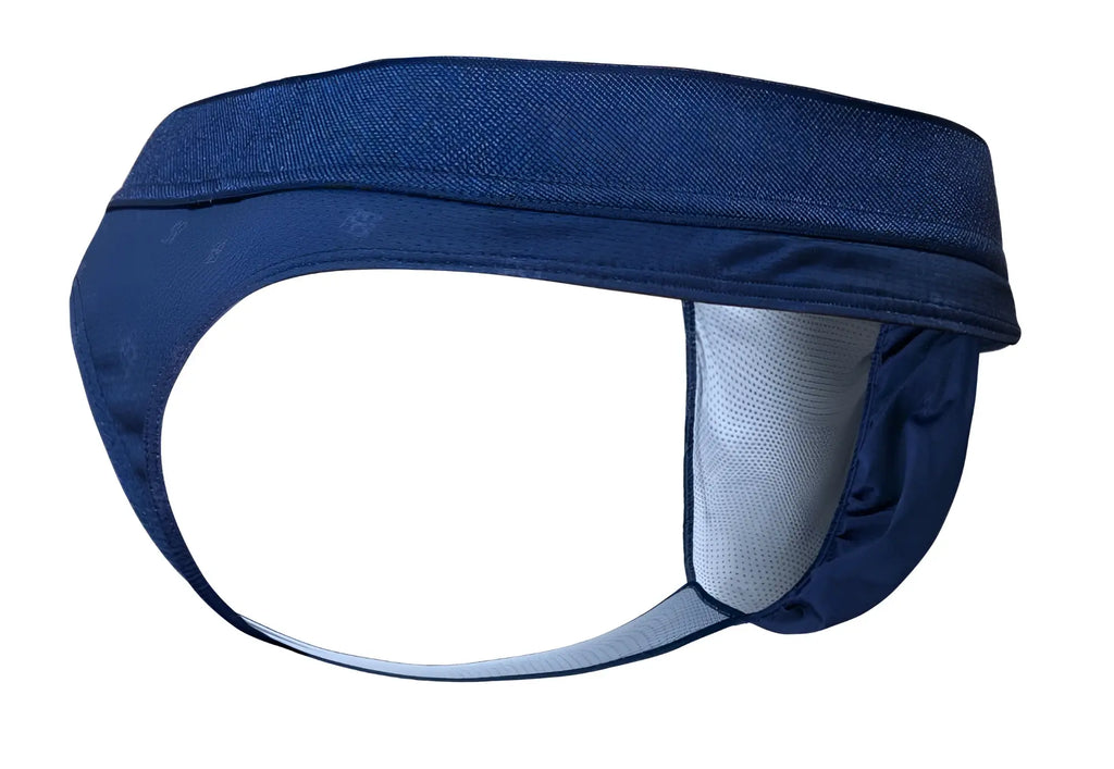 Navy blue ergowear ew1750 feel se thong with mesh lining and elastic waistband shown from the back side