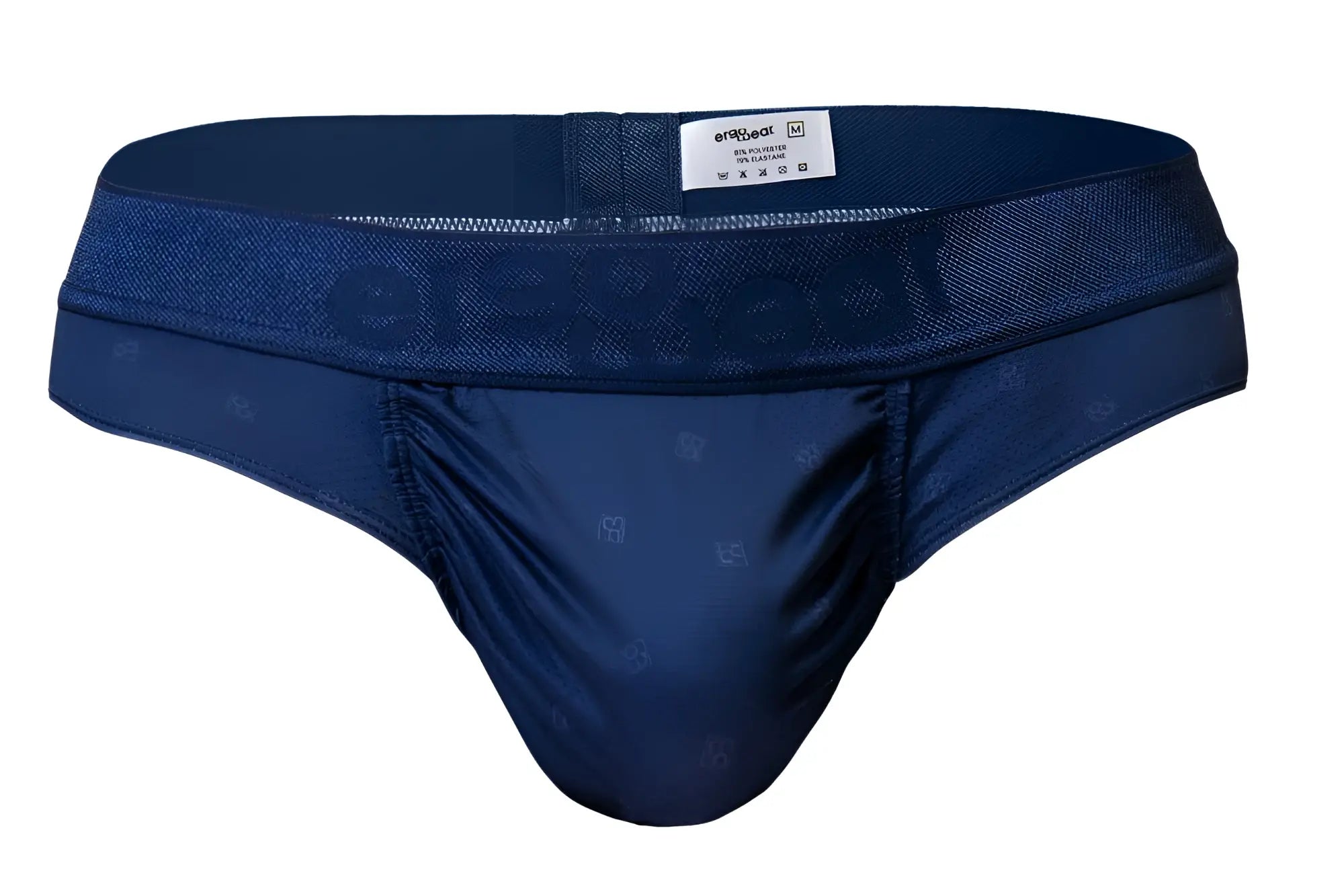 Navy blue ErgoWear EW1750 Feel SE men’s briefs with subtle repeating logo pattern and elastic waistband