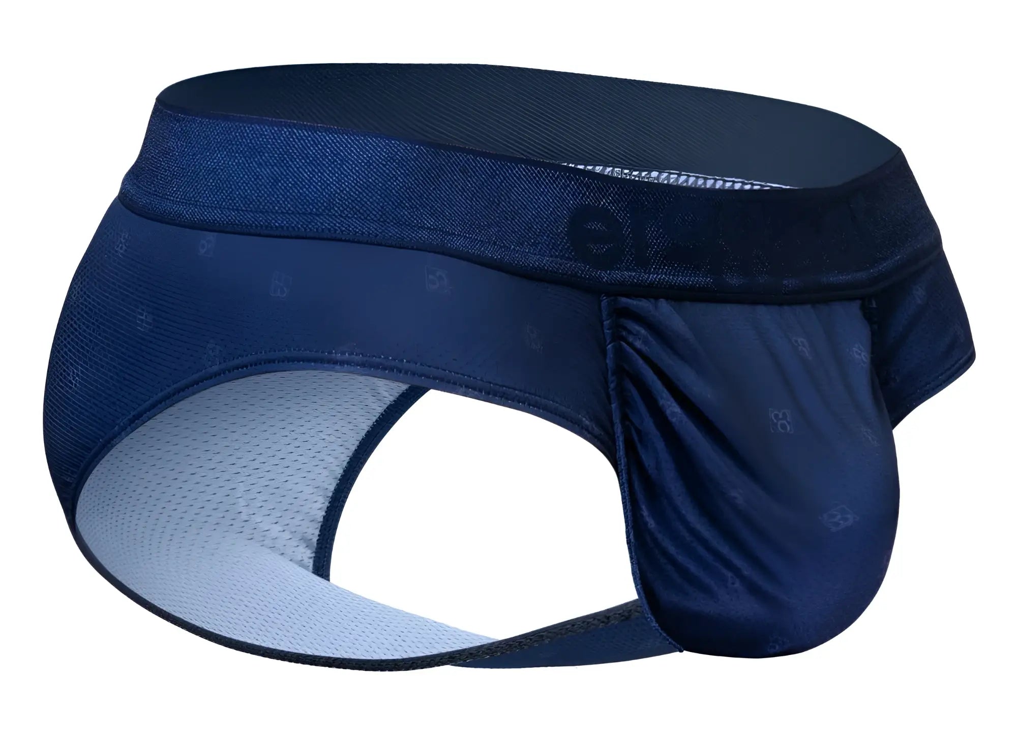 Navy blue ergowear ew1751 feel se briefs with mesh interior and subtle logo pattern on athletic fabric