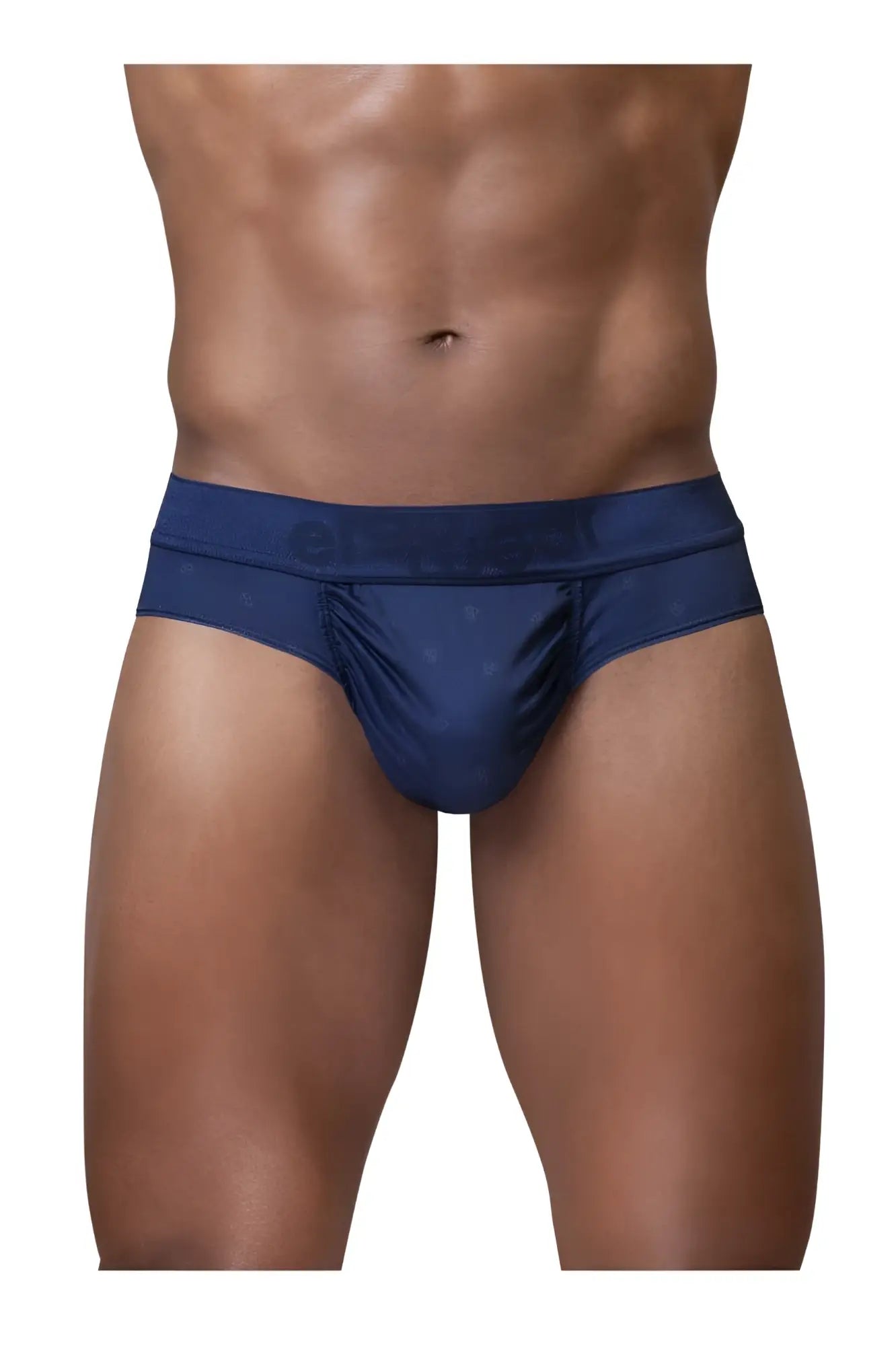 Dark blue satin briefs with subtle pattern and cinnamon branded waistband from ergowear ew1751 feel se collection