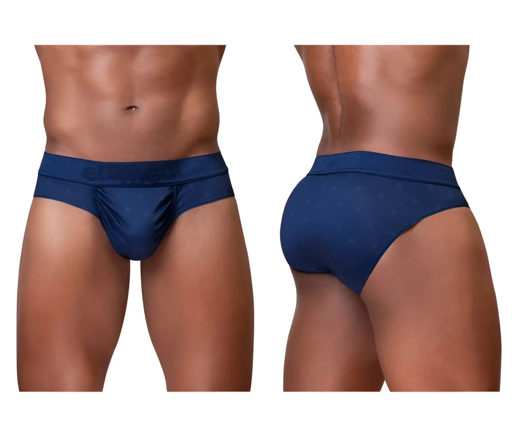Navy blue ergo wear ew1751 feel se men’s briefs with subtle dot pattern and elastic waistband front view