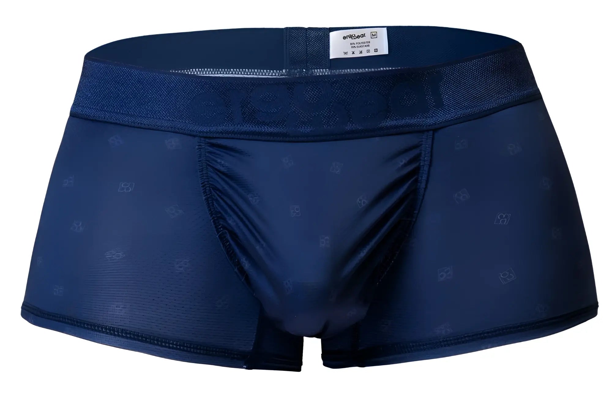 Dark blue ErgoWear EW1752 FEEL SE trunks with subtle repeating logos made of soft breathable fabric for men