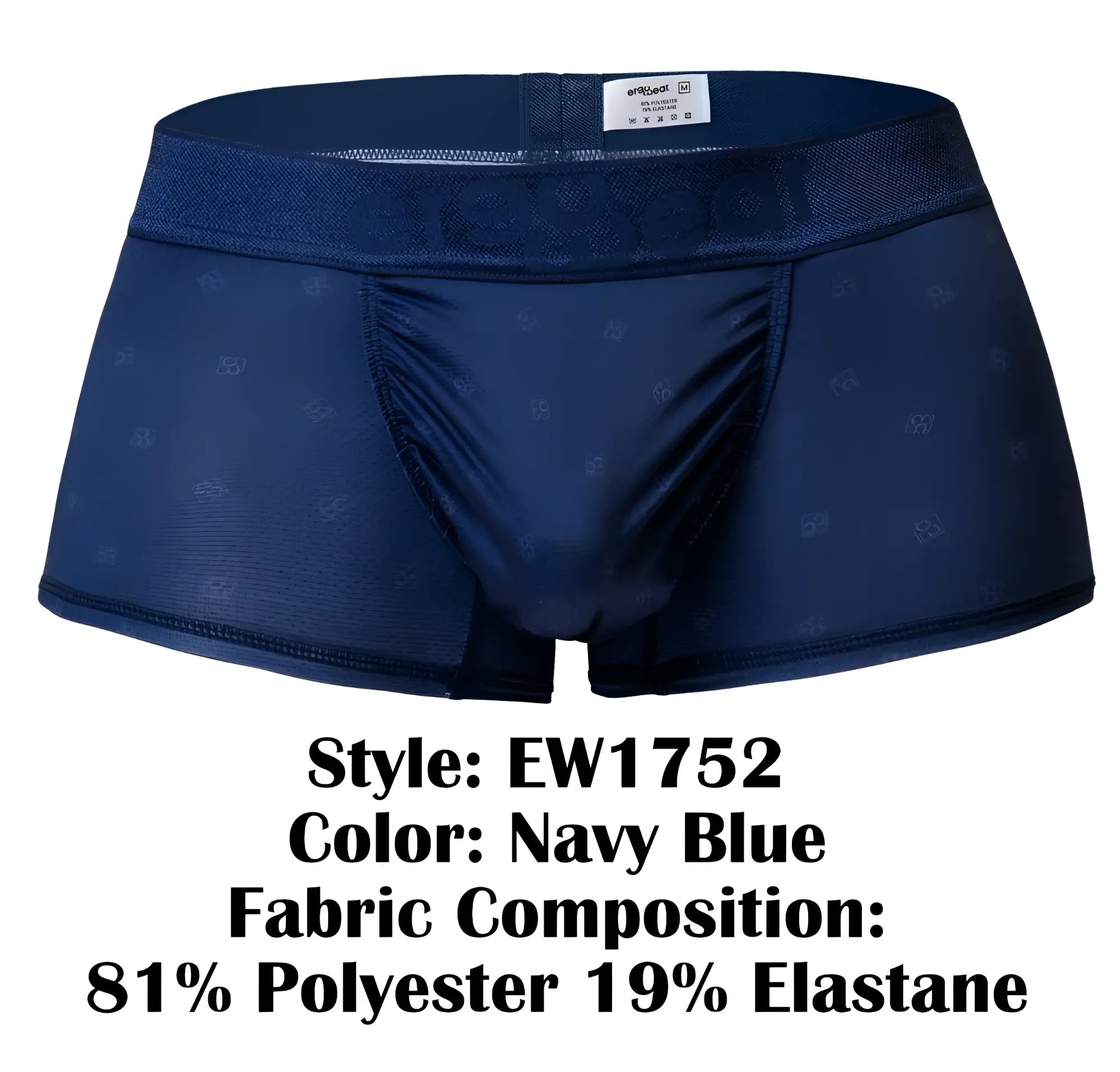 Navy blue ergowear ew1752 feel se trunks with subtle repeating pattern and elastic waistband for men