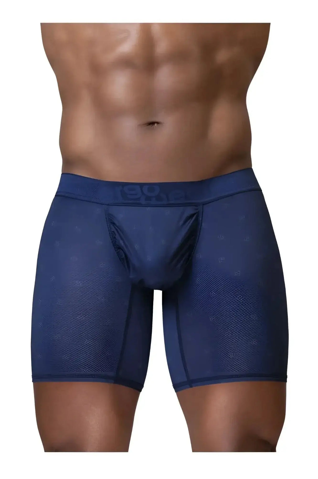 Dark blue ergoWear ew1753 feel SE boxer briefs with subtle pattern and branded waistband front view