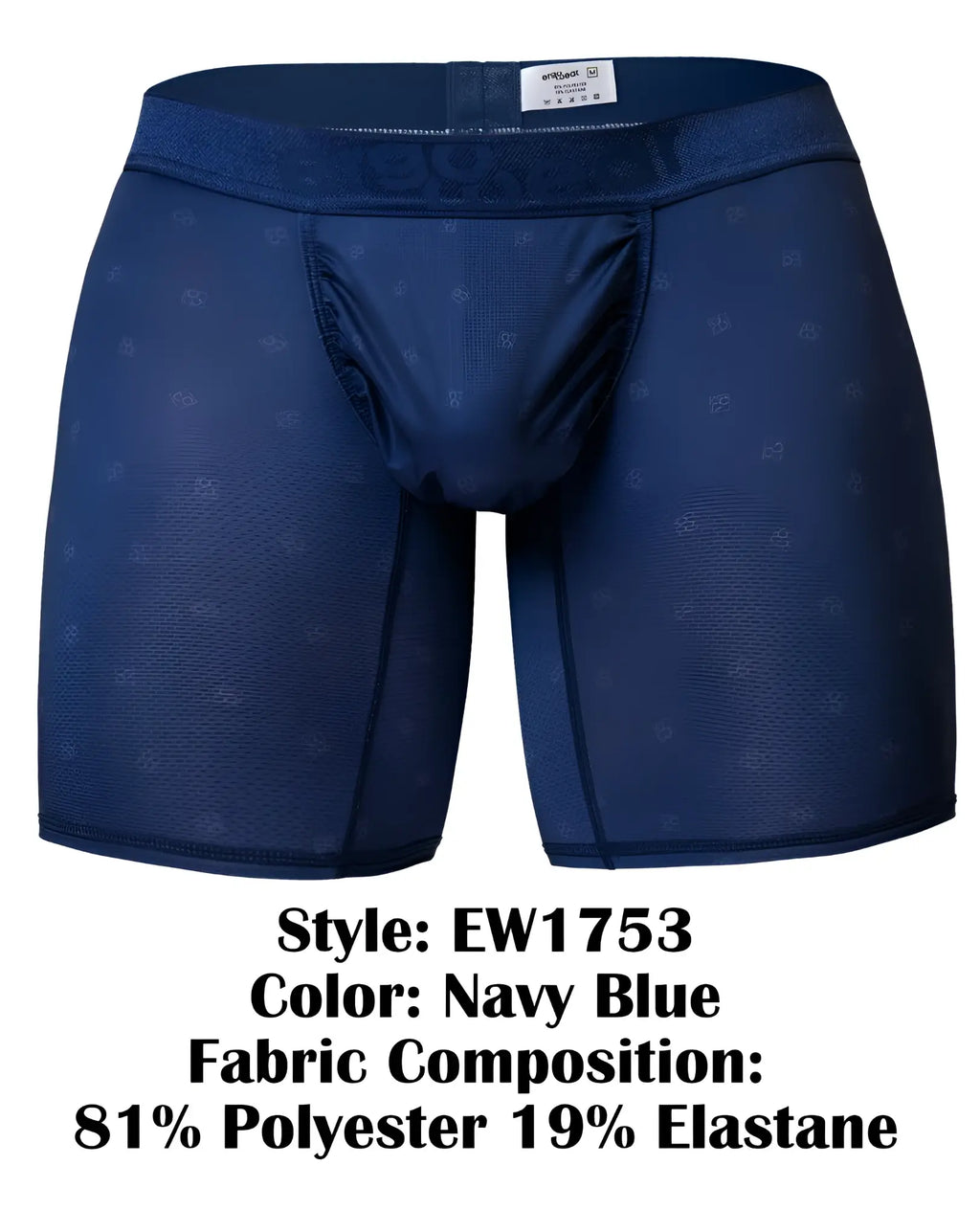 Navy blue ErgoWear EW1753 FEEL SE boxer briefs with subtle repeating pattern and elastic waistband for comfort