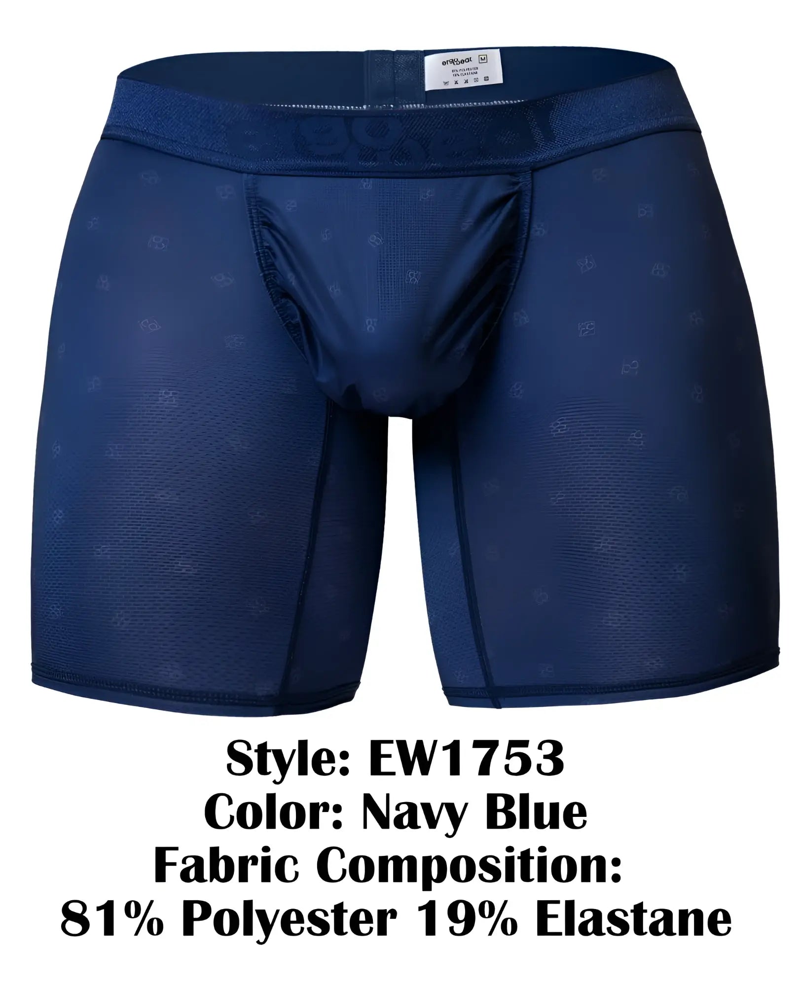 Navy blue ErgoWear EW1753 FEEL SE boxer briefs with subtle repeating pattern and elastic waistband for comfort