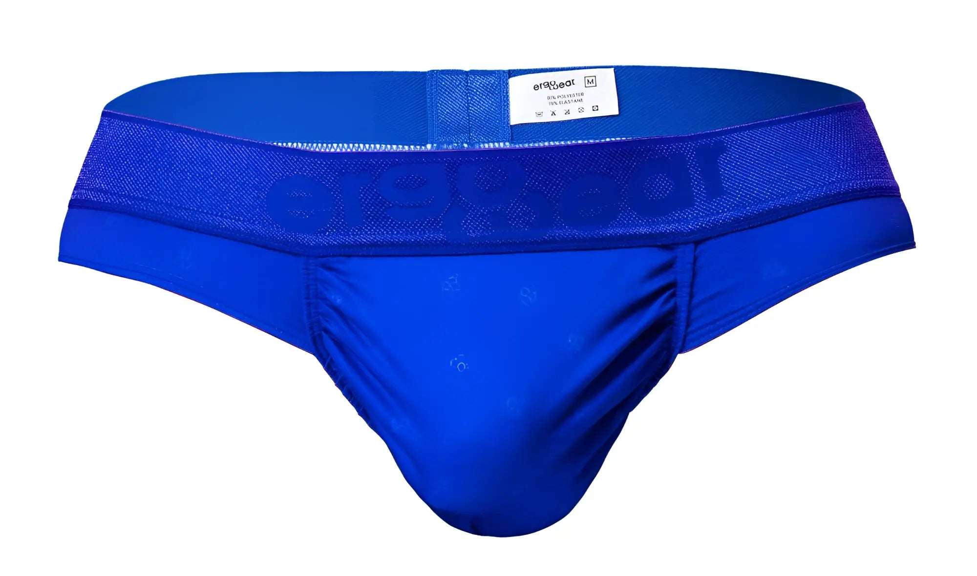 Bright royal blue men’s briefs with a mesh waistband and subtle logo pattern from ergowear ew1754 feel se thongs