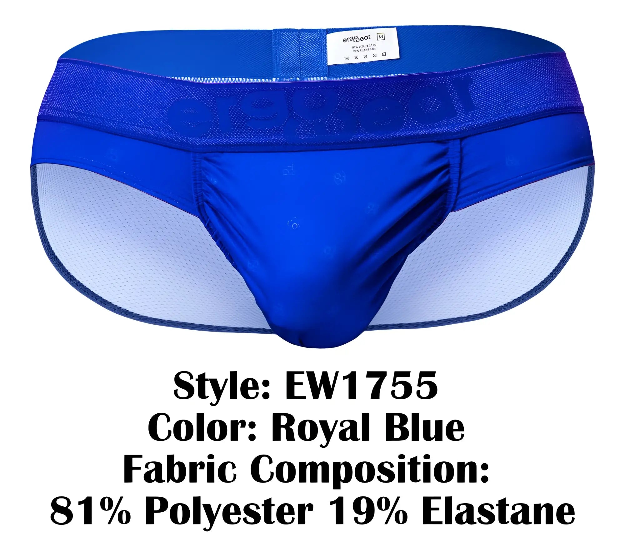 Royal blue ergowear ew1755 feel se briefs with mesh panel and elastic waistband made of 81 polyester 19 elastane