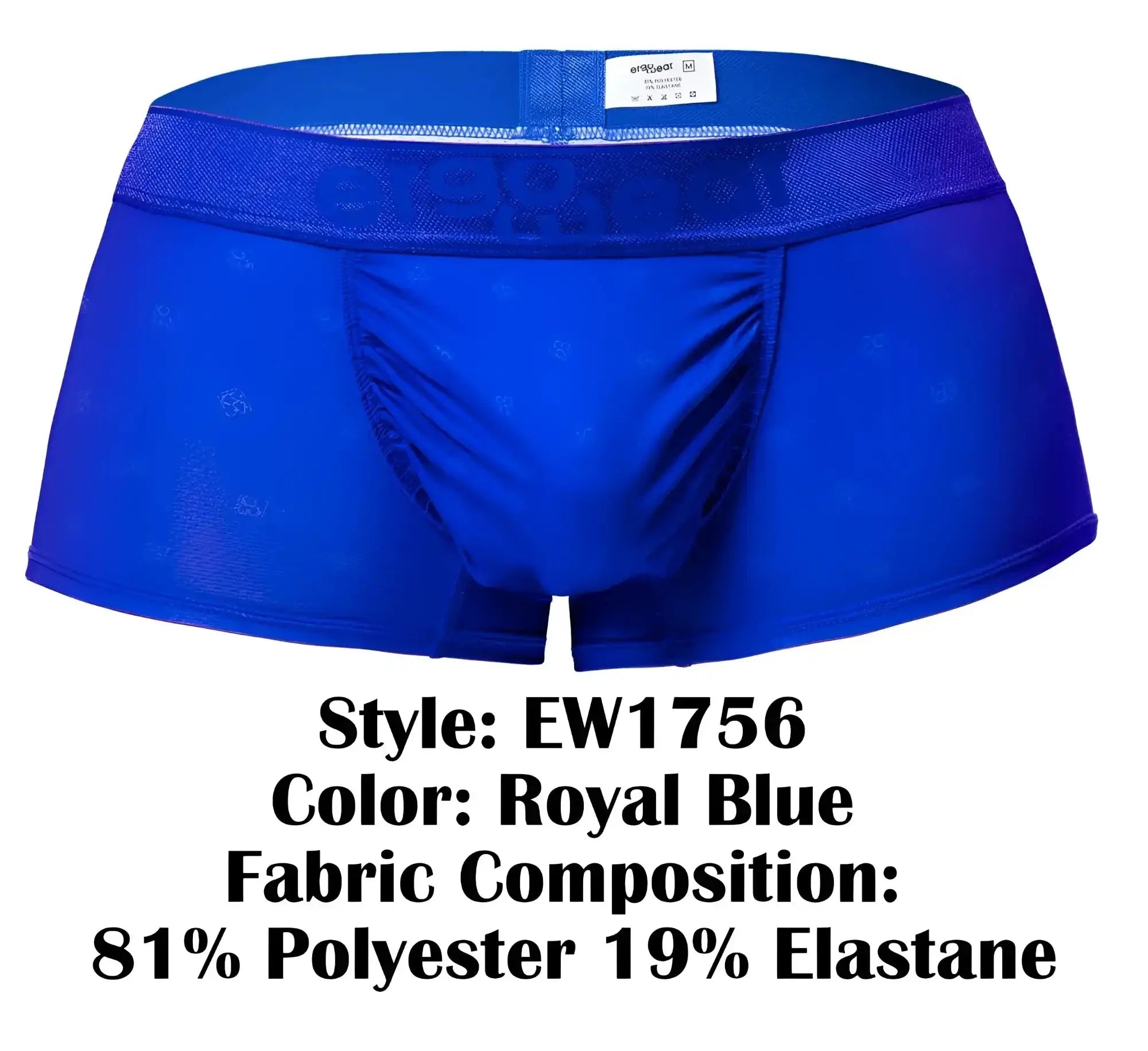 Royal blue ergo wear ew1756 FEEL SE trunks with subtle pattern made from 81% polyester and 19% elastane