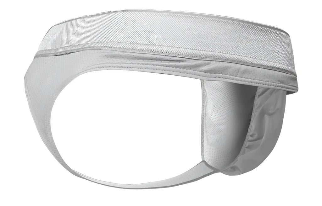 Ergo wear ew1758 feel se thongs in silver with white padded athletic supporter and reinforced fabric straps
