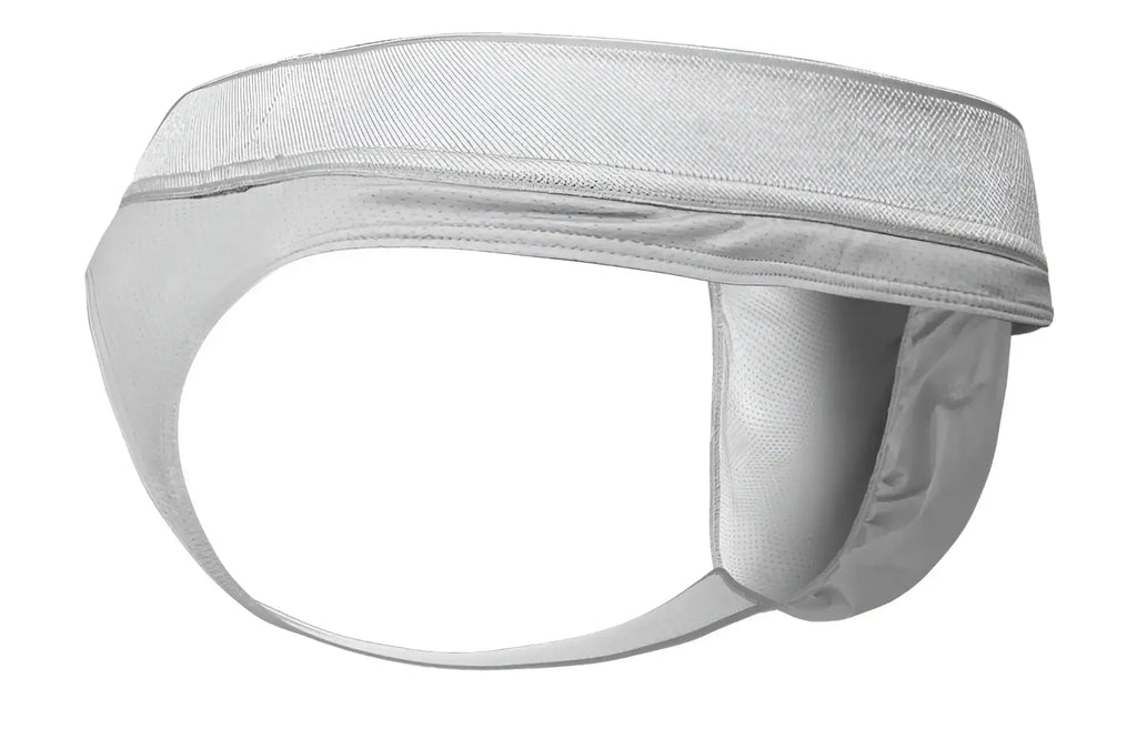 Ergo wear ew1758 feel se thongs in silver with white padded athletic supporter and reinforced fabric straps