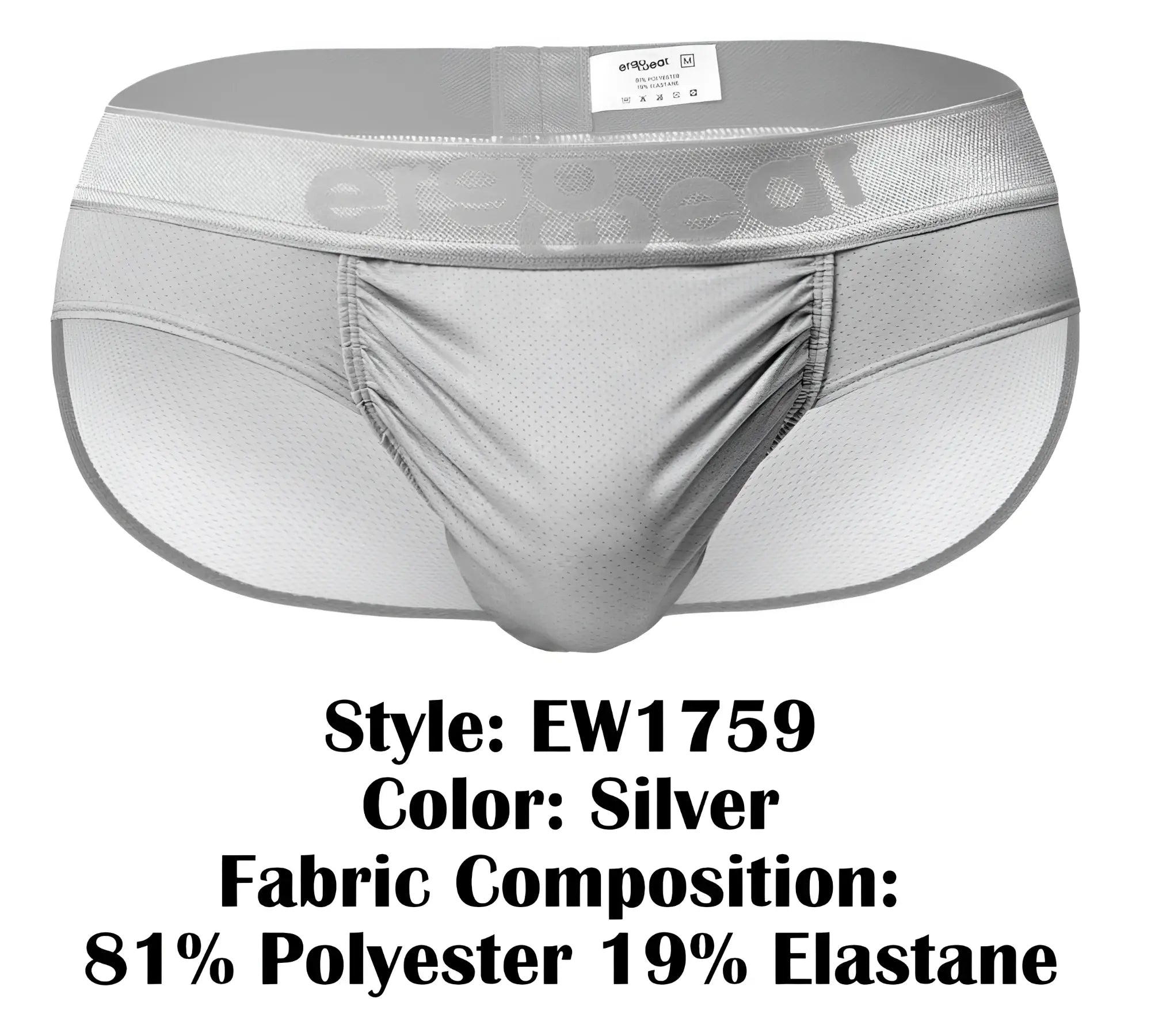 Silver ergo wear ew1759 feel se athletic briefs with mesh fabric elastic waistband and ergqeat brand logo