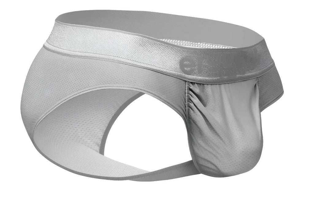 Ergowear ew1759 feel se briefs in silver feature gray mesh athletic fabric and a satin waistband with elegance logo