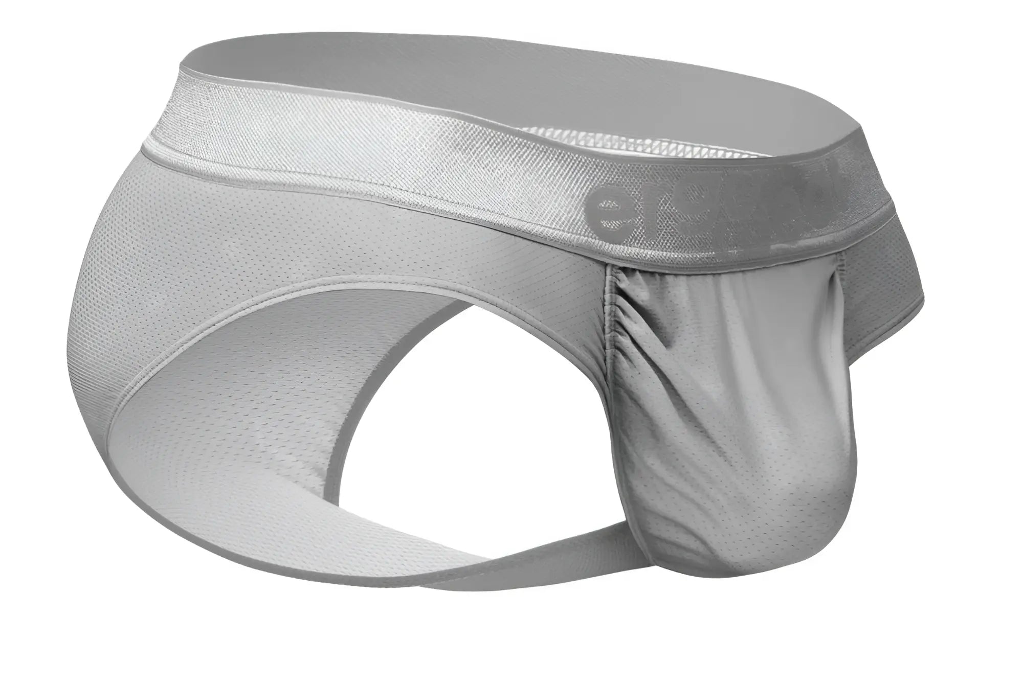 Ergowear ew1759 feel se briefs in silver feature gray mesh athletic fabric and a satin waistband with elegance logo
