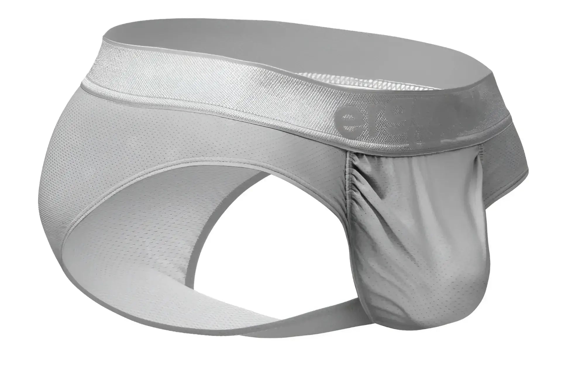 Ergowear ew1759 feel se briefs in silver feature gray mesh athletic fabric and a satin waistband with elegance logo