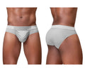Light gray ergonomic men’s briefs with subtle texture and erect branded waistband in silver color ew1759 feel se model