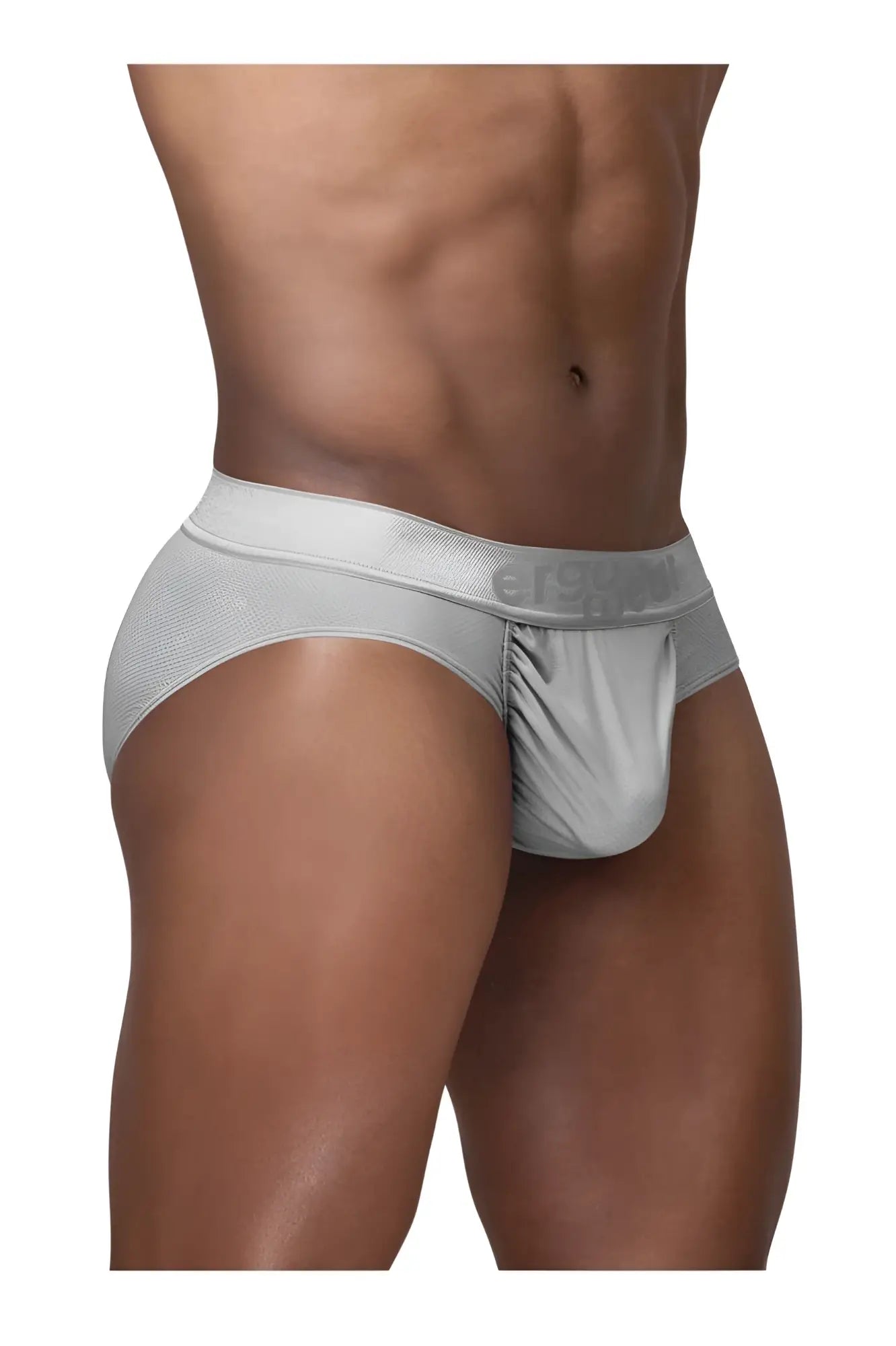 Silver men’s briefs by ergowear featuring a textured waistband and subtle branding in ew1759 feel se design
