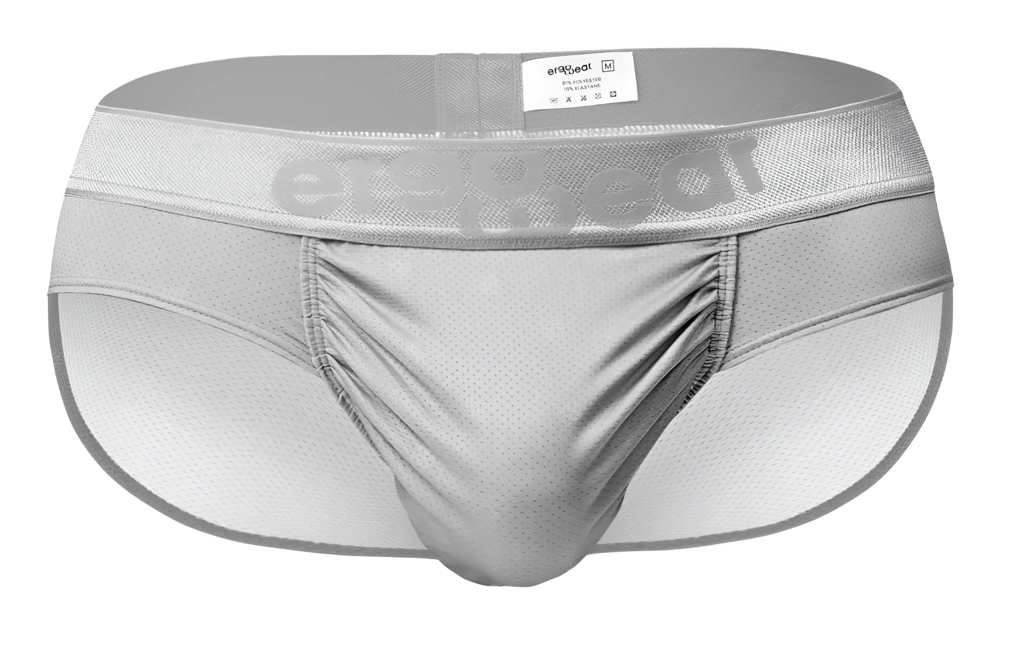 Silver mesh athletic briefs with subtle embossed logo on waistband by ergowear ew1759 feel se in silver