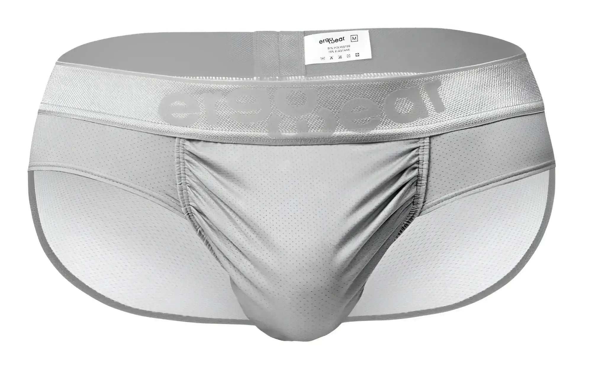 Silver mesh athletic briefs with subtle embossed logo on waistband by ergowear ew1759 feel se in silver