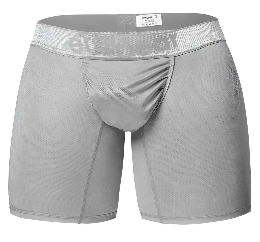 Gray ergonomic boxer briefs with mesh texture and ergogear waistband in silver for comfortable support