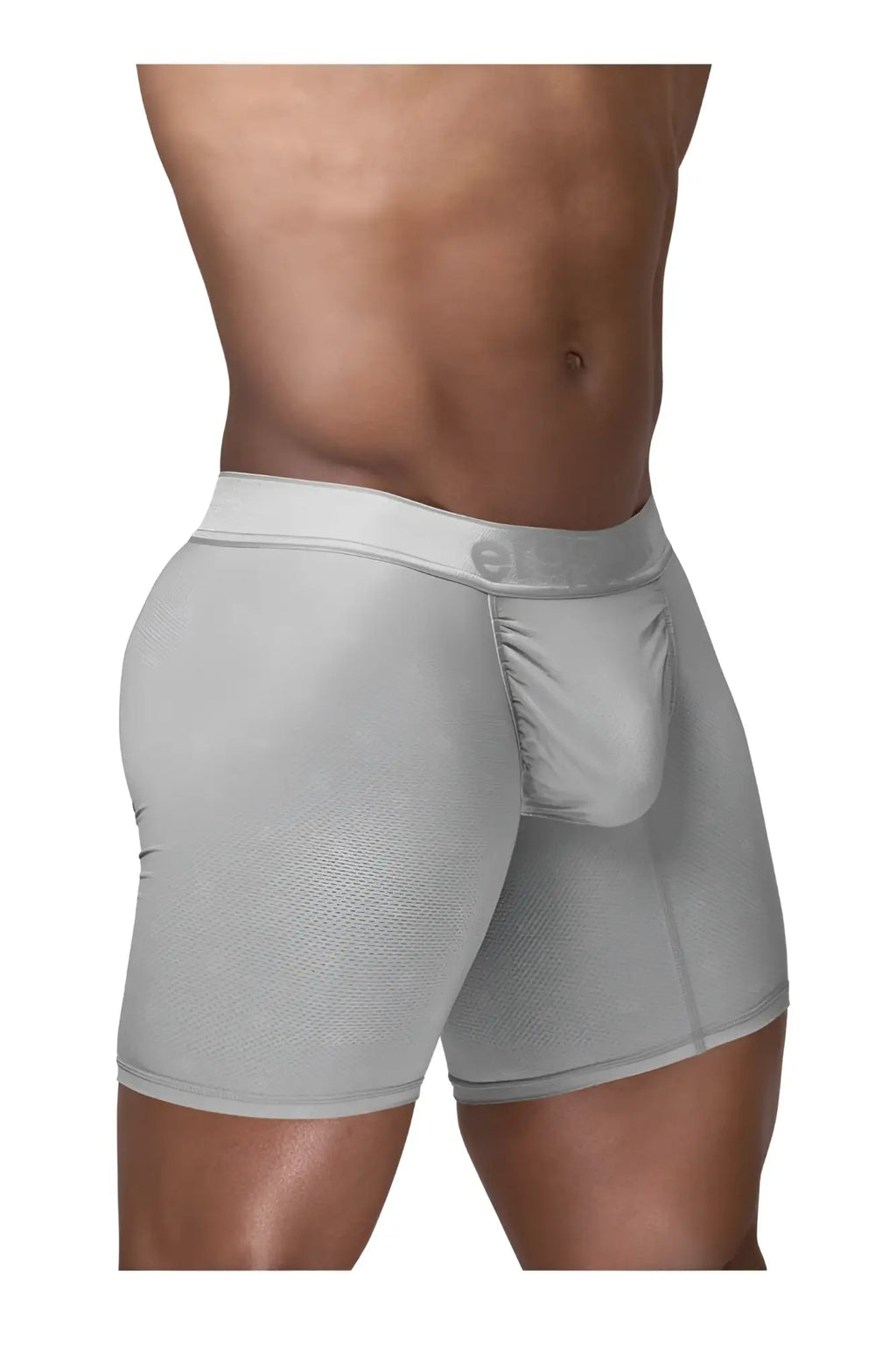 Gray men’s boxer briefs ergoWear EW1761 FEEL SE in silver with textured fabric and elastic waistband featuring e logo
