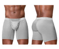 Light gray ergo wear ew1761 feel se boxer briefs with subtle textured fabric and elegance logo on waistband
