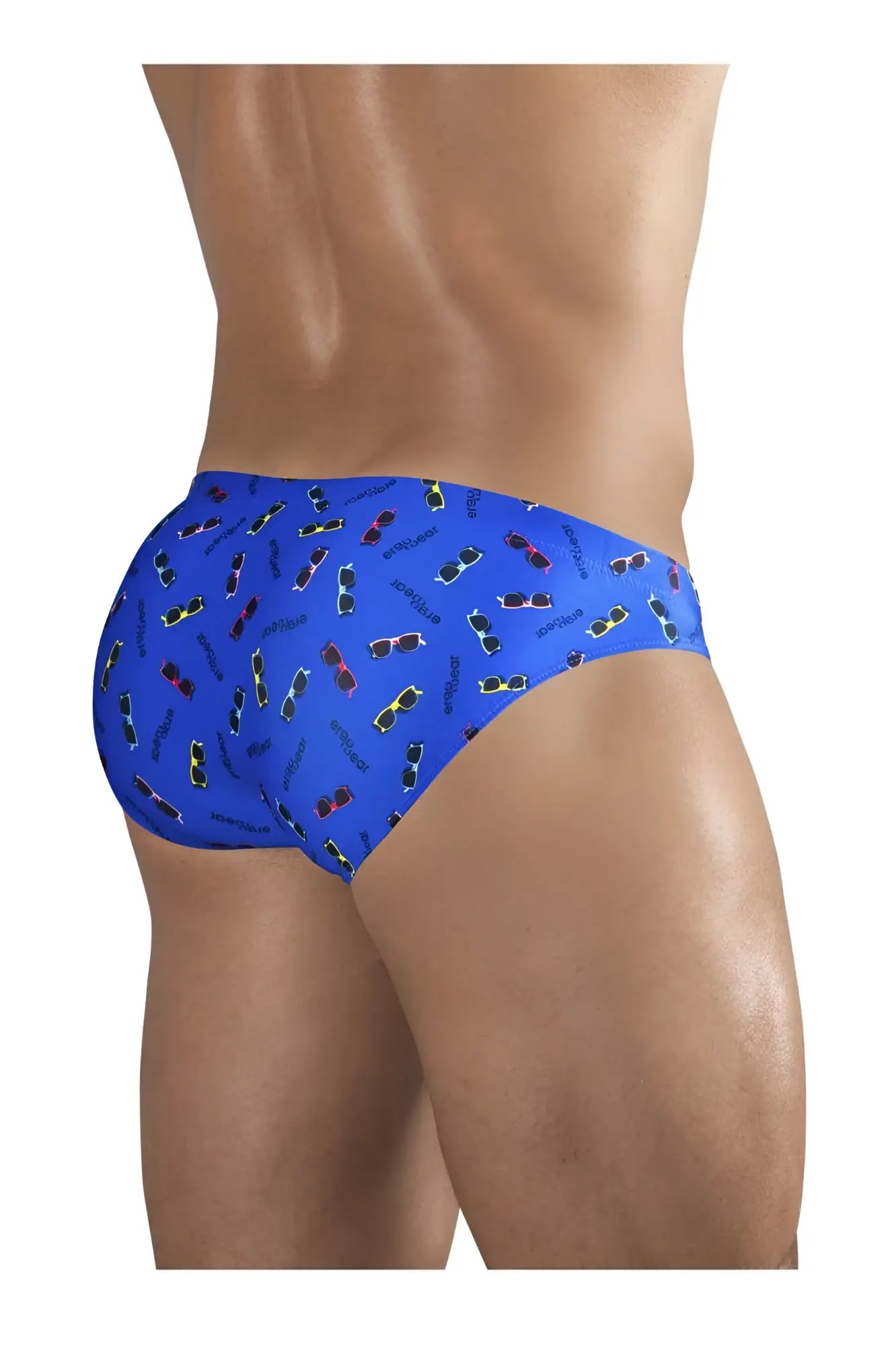 Blue ErgoWear EW1764 FEEL SW swim briefs with colorful sunglasses pattern designed for comfortable swimwear use