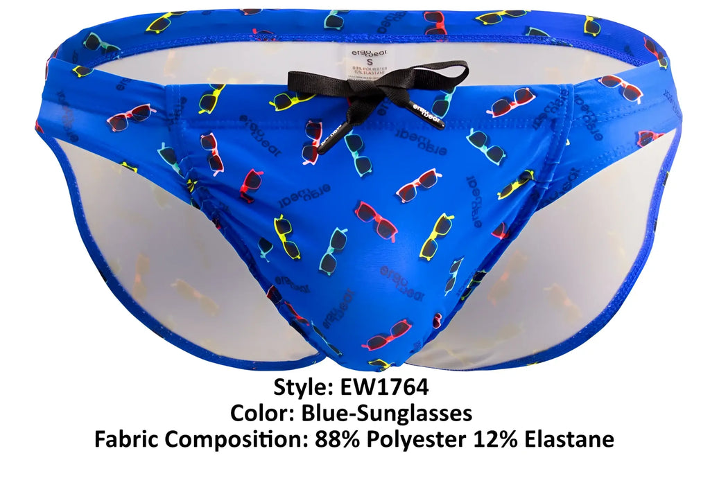 Ergowear ew1764 feel sw blue swim briefs with colorful sunglasses pattern and black bow waistband
