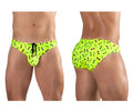Vibrant neon green ergoWear ew1765 x4d sw swim briefs with colorful sunglasses pattern and carnival branding