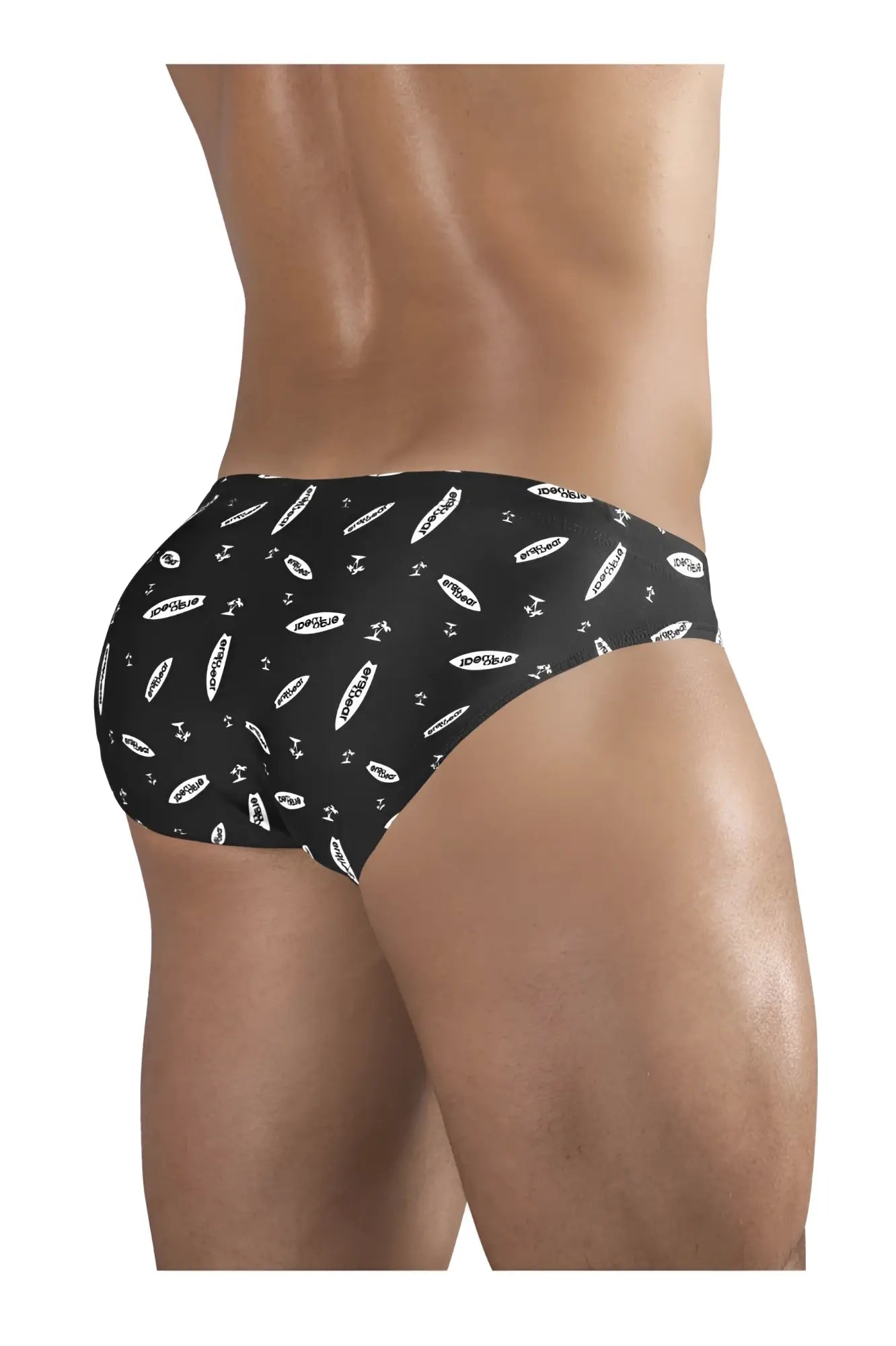 Black ergowear ew1766 x4d sw swim briefs with white surfboard and anchor pattern for swimming and beachwear