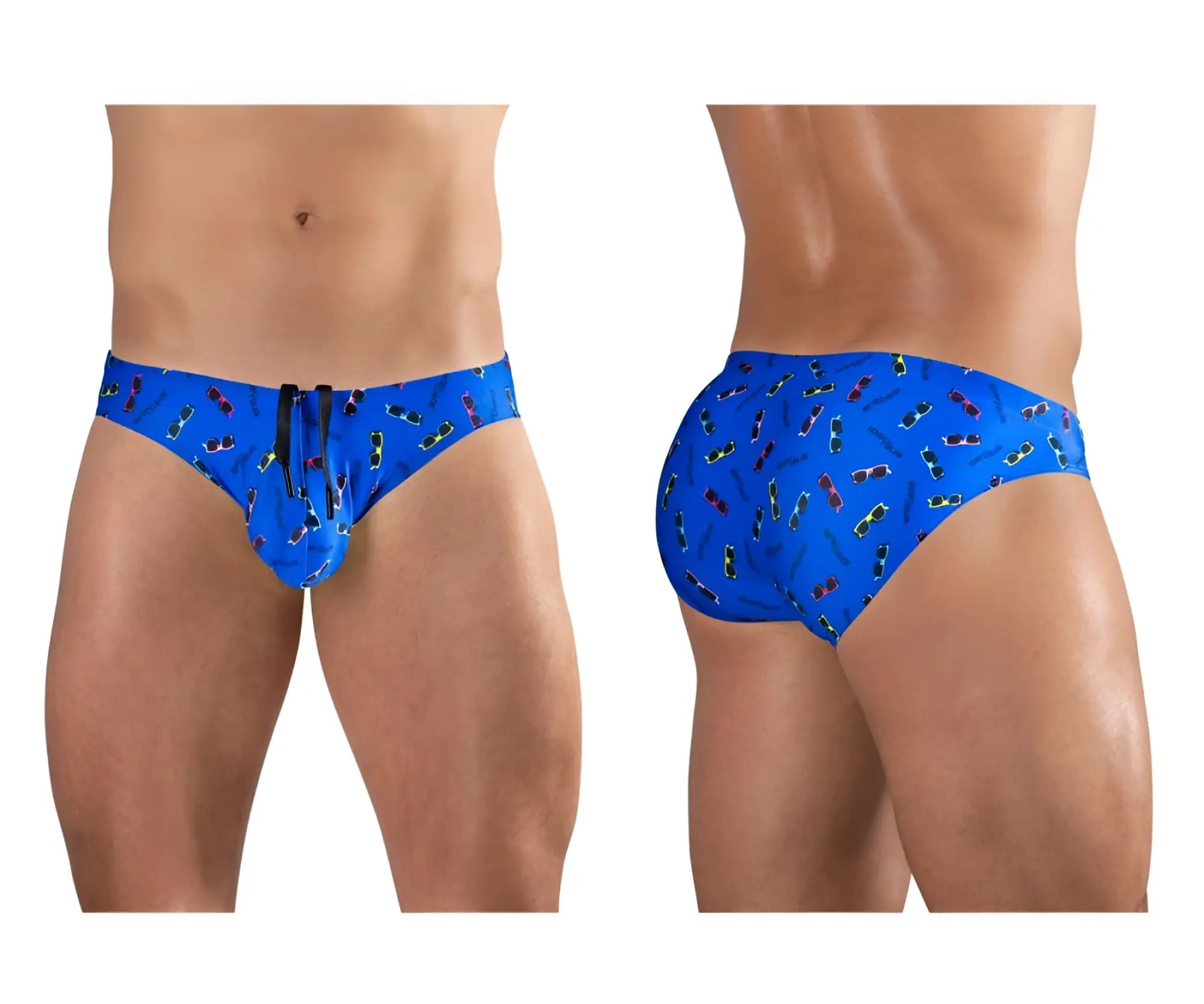 Blue ergowear ew1767 x4d swim briefs with colorful sunglasses pattern designed for swimwear use