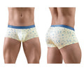 Ergowear ew1770 slk se trunks cream-colored boxer briefs with subtle blue bird pattern and solid blue waistband