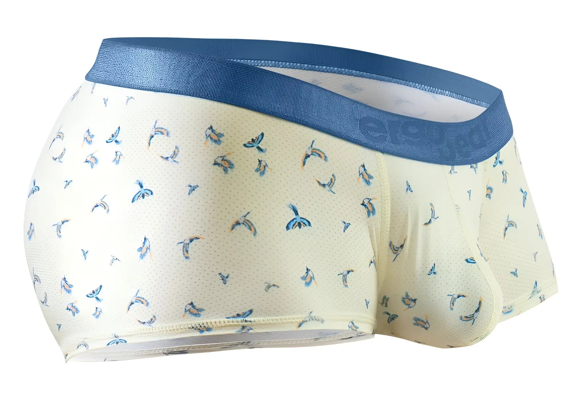 ErgoWear ew1770 slk se cream-colored men’s briefs with blue whale pattern and solid blue elastic waistband