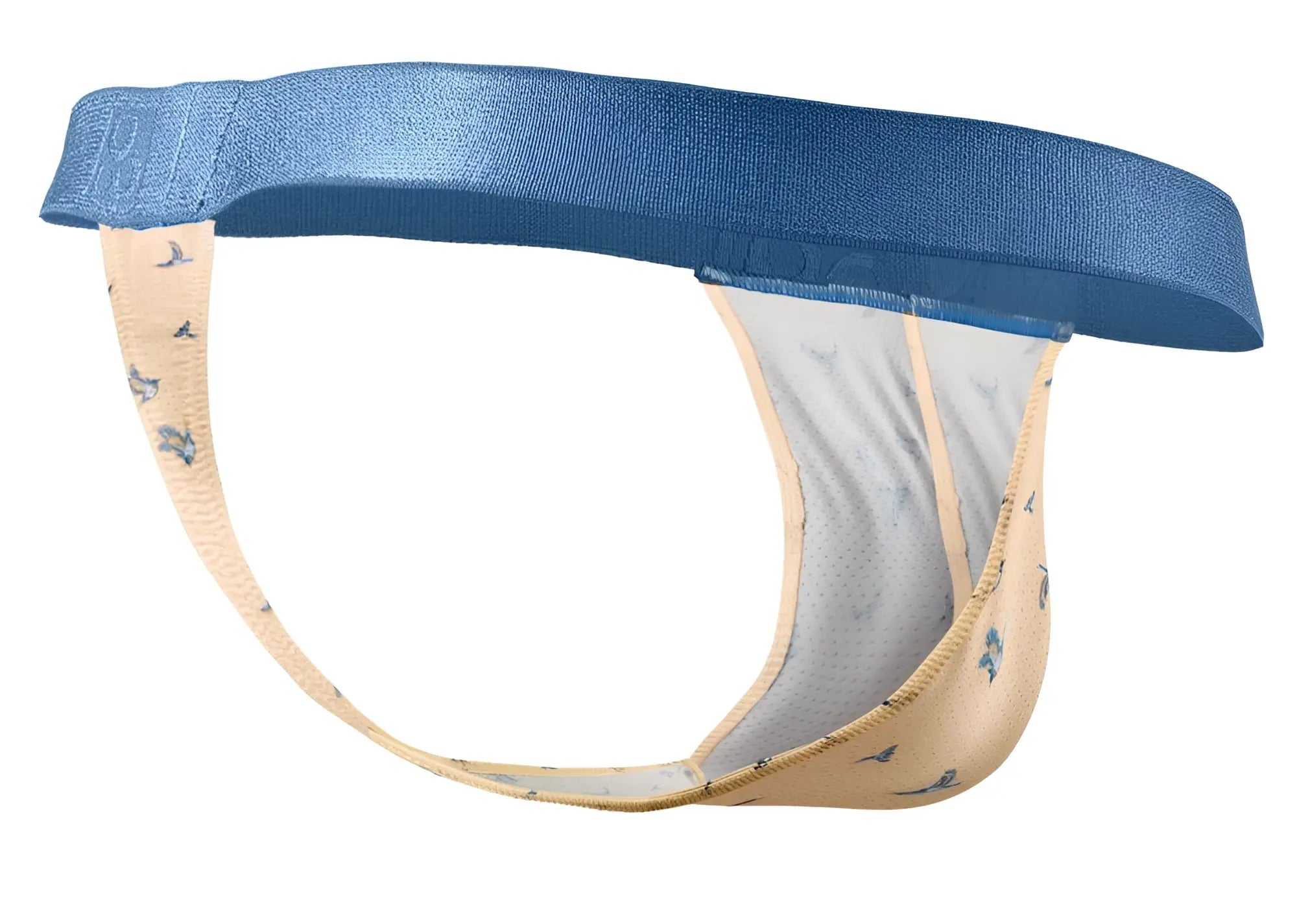 ErgoWear ew1772 slk se g-string in blue and beige patterned fabric with subtle bird design for men