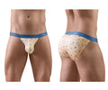 Beige and blue patterned men’s briefs with subtle bird design from ergowear ew1773 slk se bikini peach-birds collection