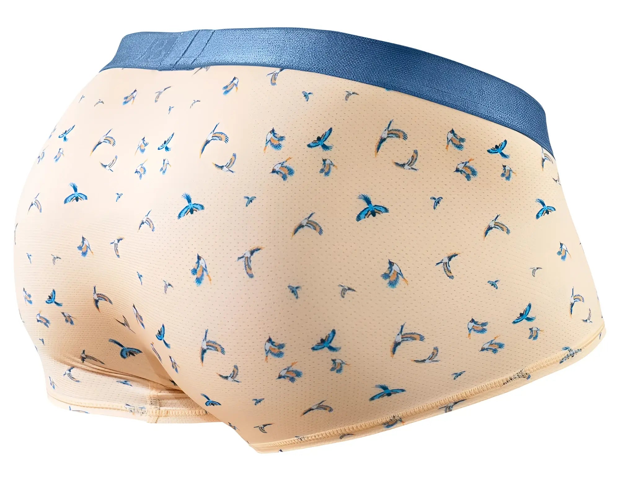 Ergowear ew1774 slk se trunks in beige with blue bird pattern and solid navy waistband for comfortable wear