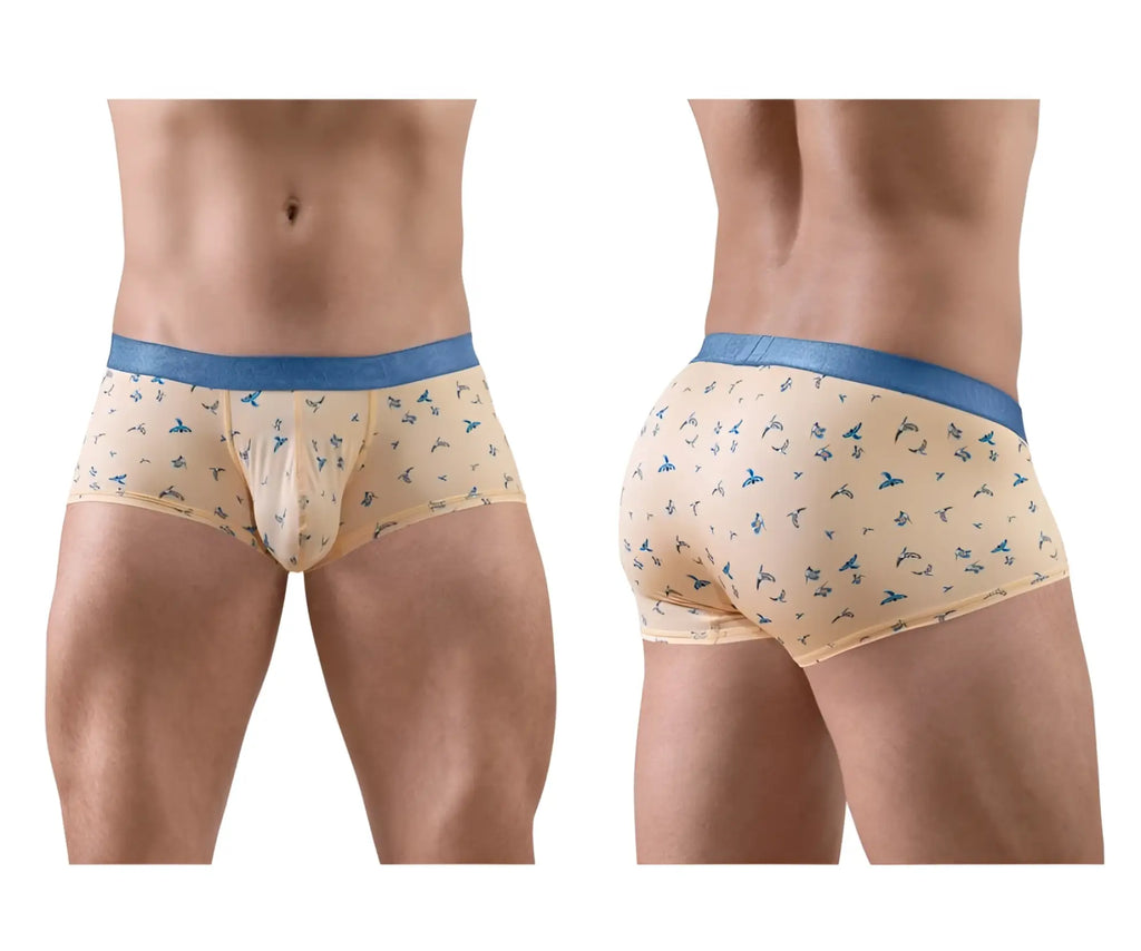 ErgoWear ew1774 slk se trunks beige briefs with blue dolphin pattern and solid blue waistband for comfortable wear